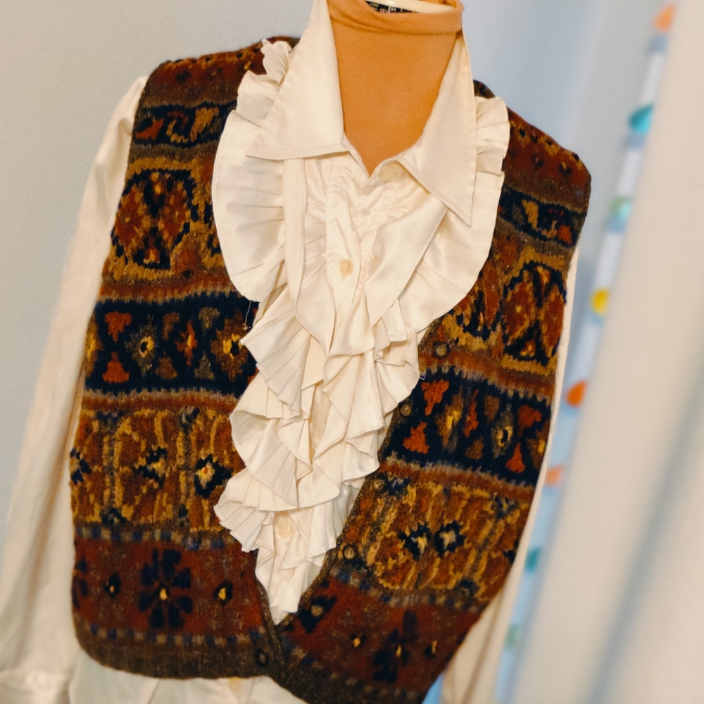 thick weave hand loomed southwestern sweater vest ikat jewel tone waistcoat chic